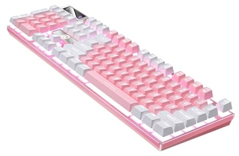 Clavier à 104 Touches Clavier Mécanique Blanc Azerty Rose Filaire | Abs, Rétroéclairage Rgb à Transition Naturelle, Câble 1, 4m, Touches Suspendues et Support Pliant