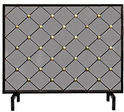 ZXLAGDBP Pantallas para chimeneas, Protector de Puerta para Estufa de leña, Pantallas para chimeneas ornamentadas, Malla Negra con Cuentas Doradas Brillantes/Brillantes, decoración de Aniversario
