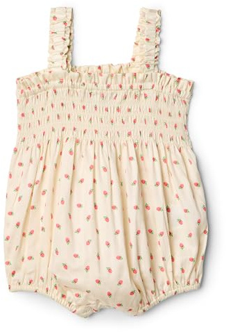 Amazon Essentials x Sofia Grainge Baby Girls' Woven Sleeveless Romper, Bright Pink Little Strawberries, 0-3 Months
