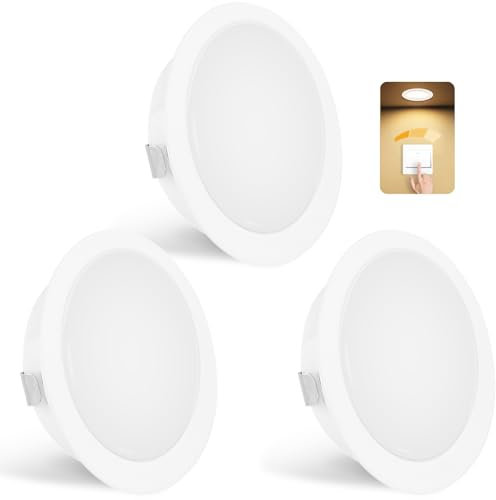 YindaLux Set di 3 faretti LED da incasso dimmerabili, 230 V, 3 W, 3000 K, bianco caldo, 15 mm, extra piatto, 300 lm, foro 55 – 58 mm, IP44 Spot bagno, bianco