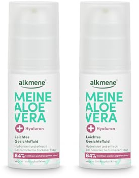 alkmene Aloe Vera Gesichtsfluid mit Hyaluron 2x 50 ml - vegan | Aloe Vera Gel Gesicht für normale bis trockene Haut - Feuchtigkeitscreme - Gesichtscreme, Alea Vera Gel, Aloeveragel