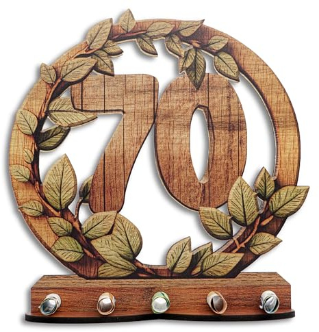 DRO Design Geldgeschenk zum 70. Geburtstag – Holzschild 30 cm mit Ständer - Bargeldgeschenk, Geldpräsent, Kreative Deko, Geburtstagsgeschenke für Männer und Frauen - Zahlen
