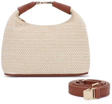 BWBIKE Damen Raffia Woven Straw Geldbörse - Sommer Crossbody Strandtasche mit oberem Griff, kleine Schulranzen-Handtasche für Urlaub und Alltag
