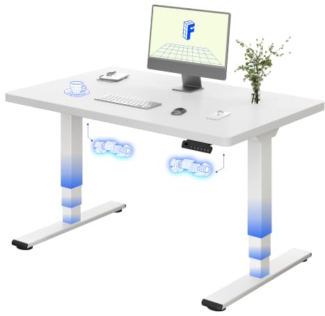 FLEXISPOT Höhenverstellbarer Schreibtisch mit Dualmotor 120×80 cm | 3-stufige Säulen Gestell – Ergonomischer Standing Desk für kleine Räume & Home Office, 100 kg Tragkraft (Weiß+Weiß)