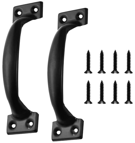 BHSTTNIXP 2 PCS Black 92mm Gate Handle,Shed Door Handles with 8 Screws,Gate Handles for Wooden Gates,D-Handles Shed Door Pull Handle for Cabinets Furniture Outdoor Indoor Use