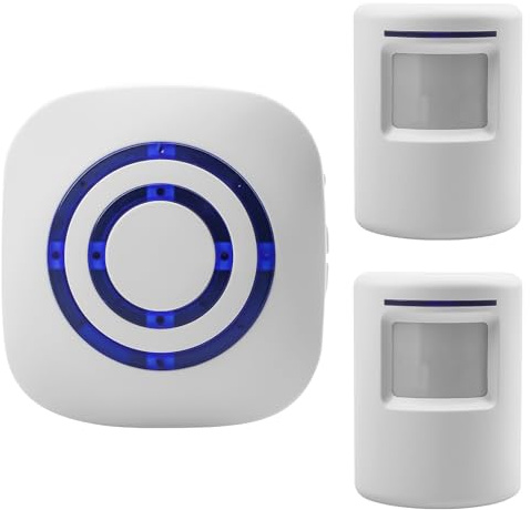 Durchgangsmelder Set, Bewegungsmelder Set mit 1 Elektronischem Plug-in-Empfänger 2 PIR-Bewegungssensor-Detektor, Funkalarmanlage für Laden, Wohnmobil, Zuhause, Garage