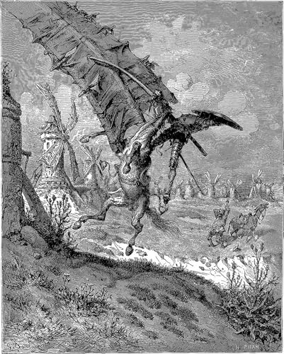 RZHRHJES Mural Dipinto Poster su Tela Quadri su Tela Avventura con i mulini a vento di Gustave Doré per Decorazioni per la Casa 60x90cm