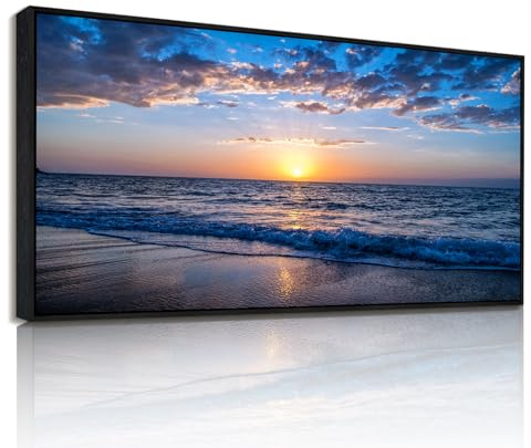hyidecorart Modern Bilder mit Rahmen Meer Landschaft Gemälde 80x181 cm | Prächtiges Ornament, HD-Druck, Einfach Aufzuhängen, Leinwandgewebe, Für Viele Räume, Flexible Wanddeko, Geschenk
