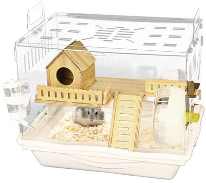 Vhjlfig Hamster Cage 37x30x28cm Double-layer Mice Habitat ABS Transparent Small Animal Hamster Habitat Compact Ventilated Pet Accommodation For Hamsters, Guinea Pig, Gerbil, Reptiles
