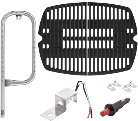 WELL GRILL Piezas de repuesto para Weber Q100, Q1000, Q1200, Q1400 serie parrilla de gas, tubo quemador 60040 y parrilla de hierro fundido 7644 y 80462 encendedor eléctrico piezoeléctrico para Weber