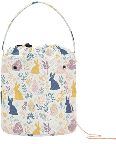 Osterhasen-Garnbeutel, buntes Blumenmuster, Garnaufbewahrung, Organizer mit Löchern, Aufbewahrungstasche für Häkeln, Stricken, Häkelzubehör