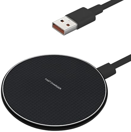 15W Cargador Inalámbrico Rápido, Base de Carga por Inducción Ultra Delgado Compatible con Dispositivos Android e iOS, con Protección de Seguridad y Superficie Antideslizante