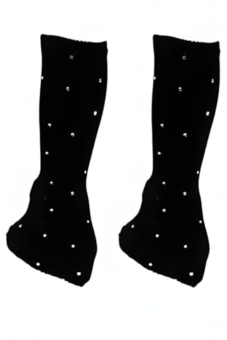 getuse Scaldamuscoli per pattinaggio su ghiaccio con strass forniture decorazione moderna maglia scaldamuscoli pattinaggio calzini per feste sport yoga - nero