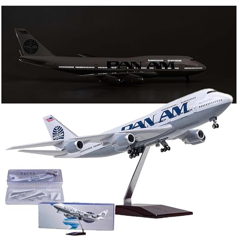 ZXGGASG Aircraft Model Flight Miniatures With Wheels Pan Am B747 Simulation Civil 18.5 Air Metal Airplane Plane Die-cast Resin Aviation Hobbies Decoration Gift(Upgraded)