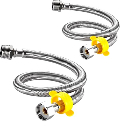 2PCS Flexible Pipe Extension Faucet Supply Lines Connector BSP 1/2 Male to BSP 1/2 Female Stainless Steel Braided Hose Water Hose Long Faucet Connector for Kitchen Sink Bathroom Silver