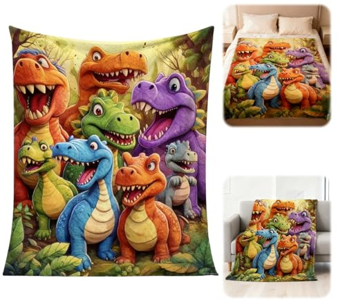 Cute Dinosaur Throw Blanket, Soft Flannel Fleece Funny Dinosaur Bedding Gifts for Boys Girls Kids Children, Animal Themed Party Decoration for Bedroom Office Sofa Car (100*150cm (39.4 × 59))