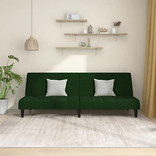 SKTQYQO Schlafsofa mit 2 Sitzplätzen, dunkelgrün, aus weichem Samt mit Struktur aus massivem Holz, umwandelbar für Wohnzimmer und Studio, komfortables Sitzerlebnis und modernes Design