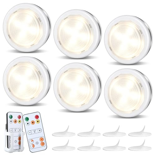 Cadrim Kabellose Schrankbeleuchtung, 6pcs Vitrinenbeleuchtung LED mit Fernbedienung, 3 Beleuchtungsmodi Schrankbeleuchtung,Timer Funktion, LED Spots Batteriebetrieben für Schränke, Kleiderschrank