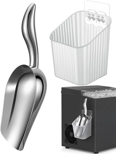 NiHome 177 ml/6 fl oz Stainless-Steel Ice Scoop with Draining Holder | Wall-Mounted Storage Set for Ice, Sweets, Flour and Coffee Beans, Suitable for Fridges, Freezers and Cabinets