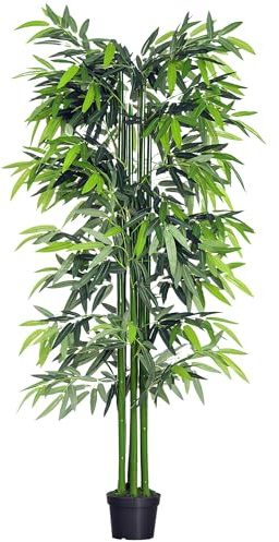 Outsunny Bambou Artificiel XXL 1,80H m Arbre Artificiel Feuilles denses réalistes Pot Inclus Noir Vert