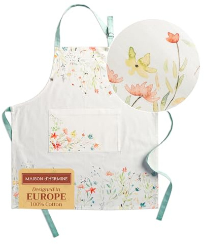 Maison d'Hermine Schürze, 100% Baumwolle (70 cm x 85 cm) | Verstellbarer Nackenriemen, Clothapron mit Mitteltasche und langen Bändern für Damen, Herren