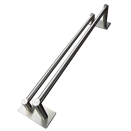 Adhésif Fort Porte-Serviettes Double Barre 40 cm, Acier Inoxydable 304, adhésif 3 M, brossé, imperméable Complet (Argent)