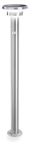 Esotec Solar Wegeleuchte Bewegungsmelder Tini 85 Pollerleuchte 102597 | 40 LEDs, 4000K, 75/400/600lm, bis 9Std, PIR 90°/6-8m, LiFePO4 wechselbar, 1,8Wp Mono, Schraubmontage, IP44, Edelstahl, H=85cm