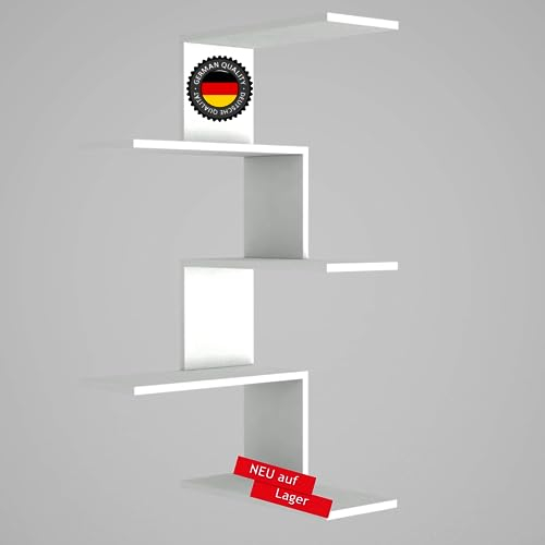 moebel17 5255 Caniko Wandregal Hängeregal Eckregal Regal für die Wand für Wohnzimmer, Schlafzimmer, Küche, Büro, Weiß, Holz, 4 Ablagefächer, Designerregal, 51,5 x 109 x 22 cm