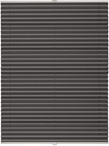 ondeco Plissee Klemmfix auf Maß für alle Fenster innen, ohne Bohren, Montage Klemmträger Sonnenschutz Sichtschutz Rollo Blickdicht Dunkelgrau B: 61-70 cm, H: 101-150 cm