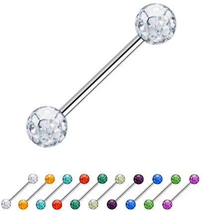 Treuheld® Multi-Kristall Piercing Barbell | Stahl | 2 Glitzer Piercing-Kugeln | 700 Varianten