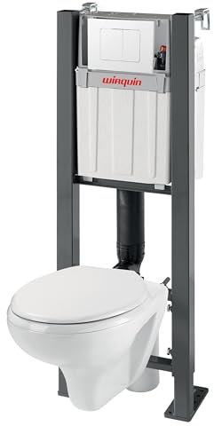 Wirquin 55722936 Wc suspendu universel Lineo Stone avec cuvette gain de place et plaque de commande double chasse blanche