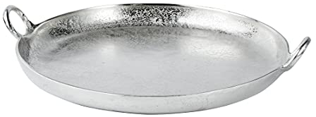 MichaelNoll Tablett Servierbrett Servierplatte Aluminium Silber Griffe Rund Deko - Serviertablett aus Metall - Silbertablett - Tischdeko - 37 cm