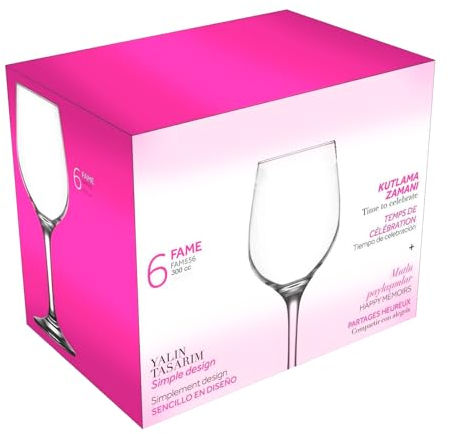 Acan Tradineur - Pack de 6 Copas - Modelo Fame - Capacidad: 300 ml - Ideal para Vino - Aptas para lavavajillas - Tamaño Aprox: Ø 6 x 19,3 cm