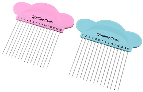 ZZLZX 2PCS Paper Quilling Comb Tool DIY Paper Craft Tool Paper Comb Weaver Origami Carding Art Tools Creat Loops Accessory Supply Origami Carding Art Craft Tool (Blue and Pink)