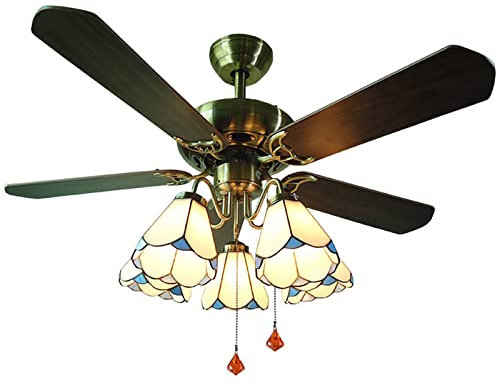 GAUUA Ventilatore da Soffitto Vintage in Stile Tiffany con Luci E Telecomando Ventilatore con Paralume in Vetro Colorato Lampadario Lampada Dimmerabile Ventilatore Soggiorno Camera da Letto,D