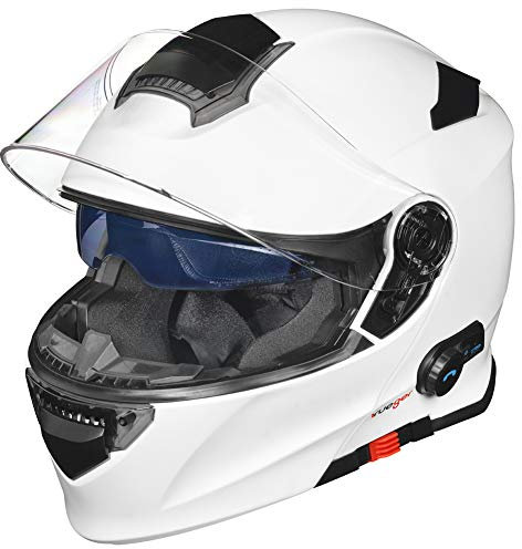 ?Bluetooth Klapphelm Motorradhelm Conzept Jethelm Crosshem Integralhelm Sonnenvisier Helm rueger?, Farbe:Matt Weiß, Größe:XS (53-54)