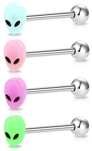 Melighting Tongue Bars Glow in The Dark Tongue Piercing Bar Alien Tongue Rings 14G 316L Stainless Steel Tongue Piercing Barbell Jewellery