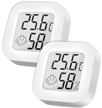 ARCELI Thermometer Hygrometer, Thermometer innen Hygrometer innen Digitales Thermometer, Hygrometer mit smiley-indikator, für Haus, Terrarium, Kinderzimmer, Brutmaschine, Keller, etc. (2 weiß)