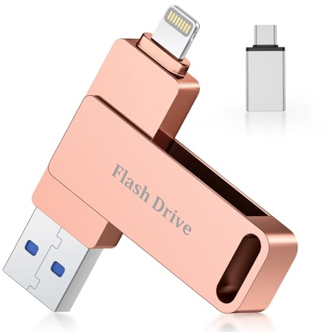 Vackiit 128GB USB Stick für iPhone Echte Kapazität,Apple-zertifizierter USB 3.0 MFi Lightning Stick,USB-C Foto-Stick,Externer Speicherstick für iPhone,iPad,OTG-fähige Android-Handys,Mac und PC 3-in-1