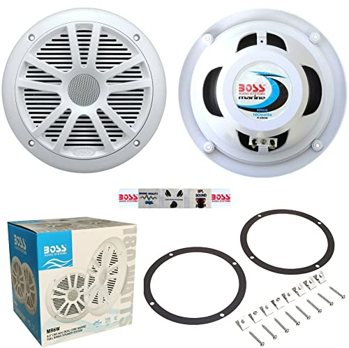 KIT-Set FÜR BOSS Audio Systems MR6W 2 Marine-Lautsprecher, 6,5 Zoll, 19,00 cm, 90 Watt RMS, 180 Watt Max, wasserdicht, weiß (Set 2), hochwertige Premium-Qualität für Boote + Aufkleber und Zubehör