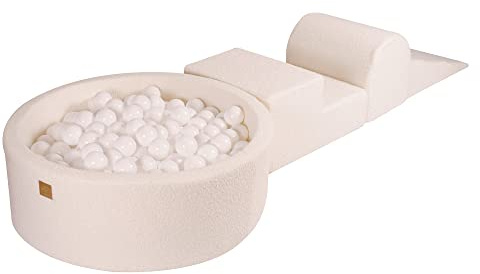 MEOWBABY Softes Schaumstoff-Kletter-Spieltset mit Bällebad 90 x 30 cm für Babys und Kleinkinder - Baby-Laufstall & Spielzimmer Essential, Indoor Bällebad für Kleinkinder, Boucle, Alles Weiß