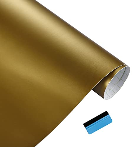 NewL Matte Gold Vinyl Car Wrap DIY Self Adhesive Film 30 x 150 cm | Matte finish, air release channels, heat stretchable, weatherproof, for cars, motorbikes & furniture, laptop, phone decor
