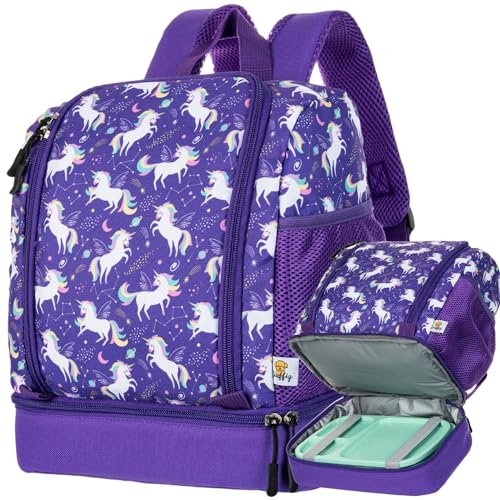 Knuffig - Sac à dos pour enfant - Toniebox Bag - Sac à dos pour chambre d'enfant avec compartiment isotherme pour boîte à déjeuner - Espace supplémentaire pour jusqu'à 30 figurines, Licorne violet.