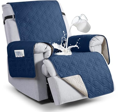VANSOFY 100% Waterproof Recliner Chair Covers, Recliner Cover Non-Slip Dog Chair Cover Furniture Protector Washable Slipcover with Pocket, Elastic Straps for Pets, Dogs(Ocean Blue, 23.6)