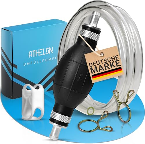 ATHELON® Handpumpe für Benzin, Diesel, Wasser & Öl - XL Umfüllpumpe inkl. Flüssigkeitsregler und 2m Schlauch - Verbesserte Schlauchpumpe [2024] - Zuverlässig & Auslaufsicher