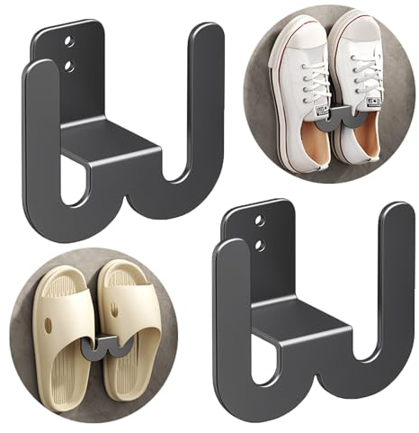 inki Wandmontage Schuhhalter Schuhregal aus Metall Türschuhaufhänger - Schuhablage Hängeregal Ohne Bohren, Wand Montiert, Schuhhalter für Eingangstür Badezimmer, Schwarz, 2 Stück