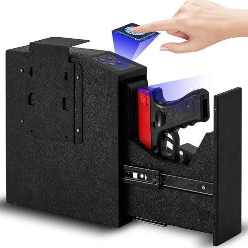 Cassaforte per pistola con impronta digitale biometrica, lampada da incasso, porta scorrevole automatica Cassaforte per pistola manuale con impronta digitale, codice PIN, accesso con chiave, cassetta