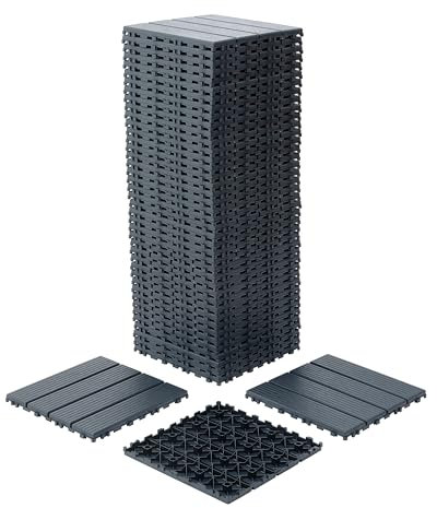 Dolonm Ineinandergreifende Terrassenfliesen aus Kunststoff, 30 x 30 cm, quadratisch, wasserdicht, Terrassendeck, Outdoor-Bodenbelag, Terrassenfliesen für Veranda, Pool, Balkon, Hinterhof (dunkelgrau,
