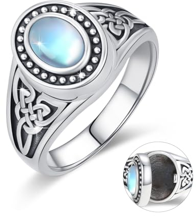 Medaillon Ringe mit keltischem Knoten 925 Sterlingsilber Mondstein Medaillon Bandring der Bilder hält personalisiertes Memorial Foto Medaillon Band Gift Medaillon Ringe Geschenk für Frauen Männer
