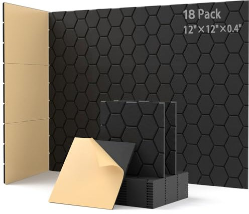 18 Stück Akustikplatten Selbstkleben, Schallabsorber, 30x30x0.9cm, Schalldämmung Wand tür Decken, Akustikpaneele für Gaming Deko, Büros, Studios, Schallschutzplatten (Schwarz)